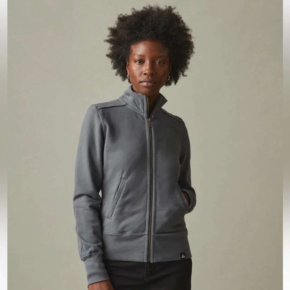 American Giant Moto Full Zip Jacket Womens Size XS Steel Blue Heavyweight Mock